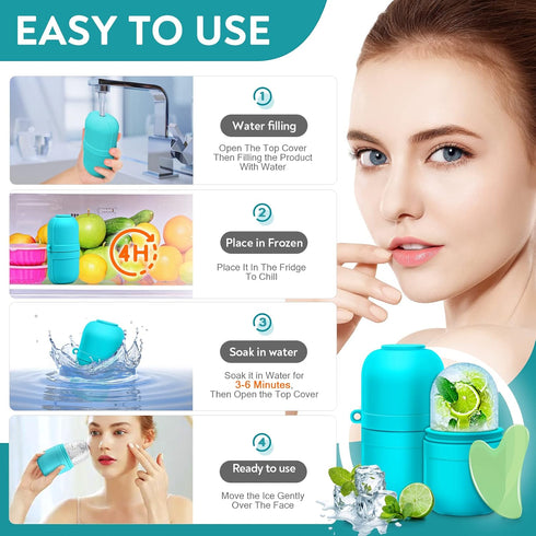 AURUZA Ice Face Roller and Gua Sha Set, Ice Roller for Face & Eye Puffiness Relief Beauty Facial Rollers Mold Icing Self Skin Care Massage Cube Sk...